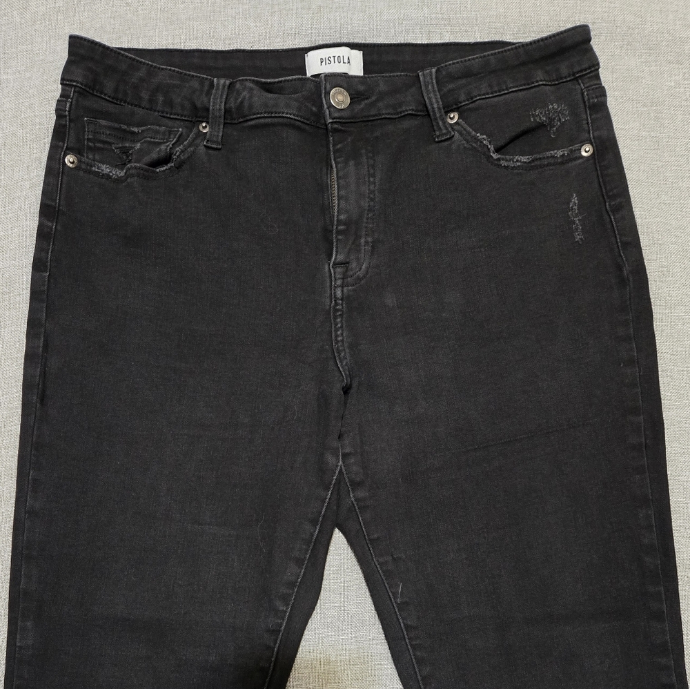 PISTOLA Black Distressed Skinny Jeans Frayed Hem Size 32 - Picture 2 of 14